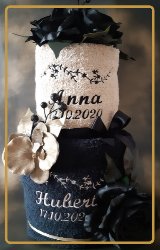 tort czarno beżowy na rocznicę ślubu haftyok.pl